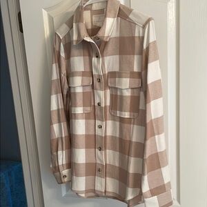 Tan and White Plaid Button-Up Shirt